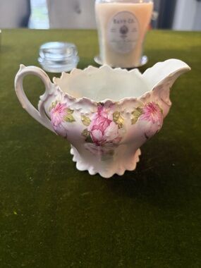 Vintage Porcelain Floral Creamer Pitcher with Pink Roses